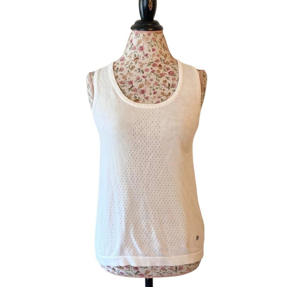 Fig White modal cotton urban tank top with a scoop neckline and short sleeves, f